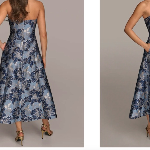 Donna Karan Strapless Blue Floral Dress - Picture 2 of 4